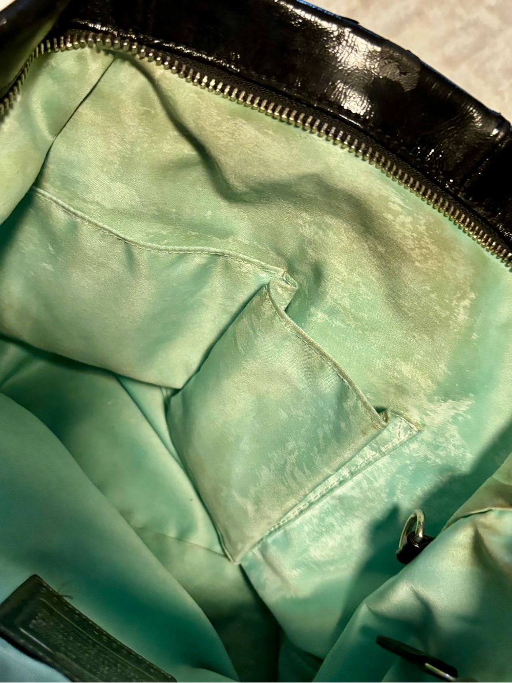 Coach Poppy Black Patent Shoulder / Overnight Tote Bag with Silver Hardware - Picture 7 of 13